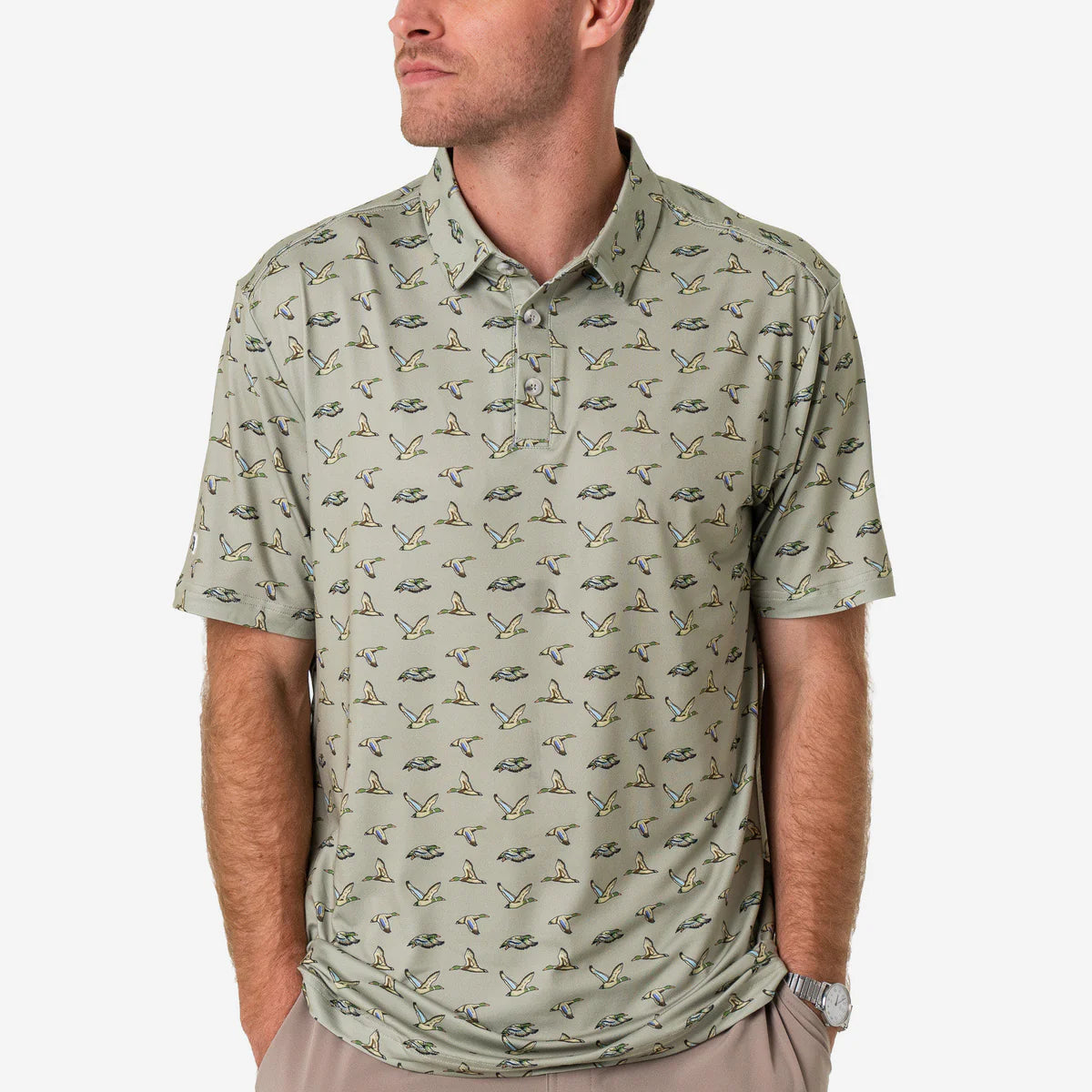 BURLEBO - Performance Polo - Flying Ducks - Green